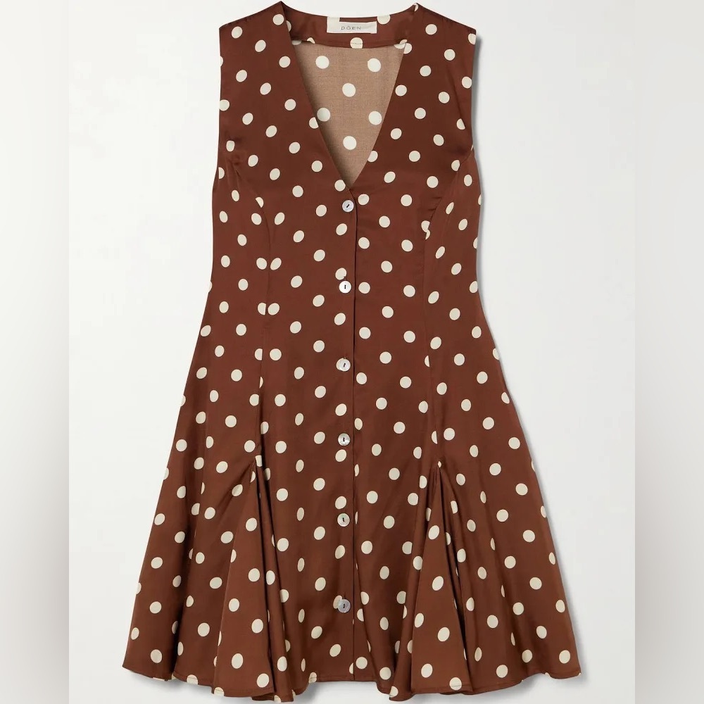 DÔEN Aubrey pleated polka-dot silk-blend twill mini dress M